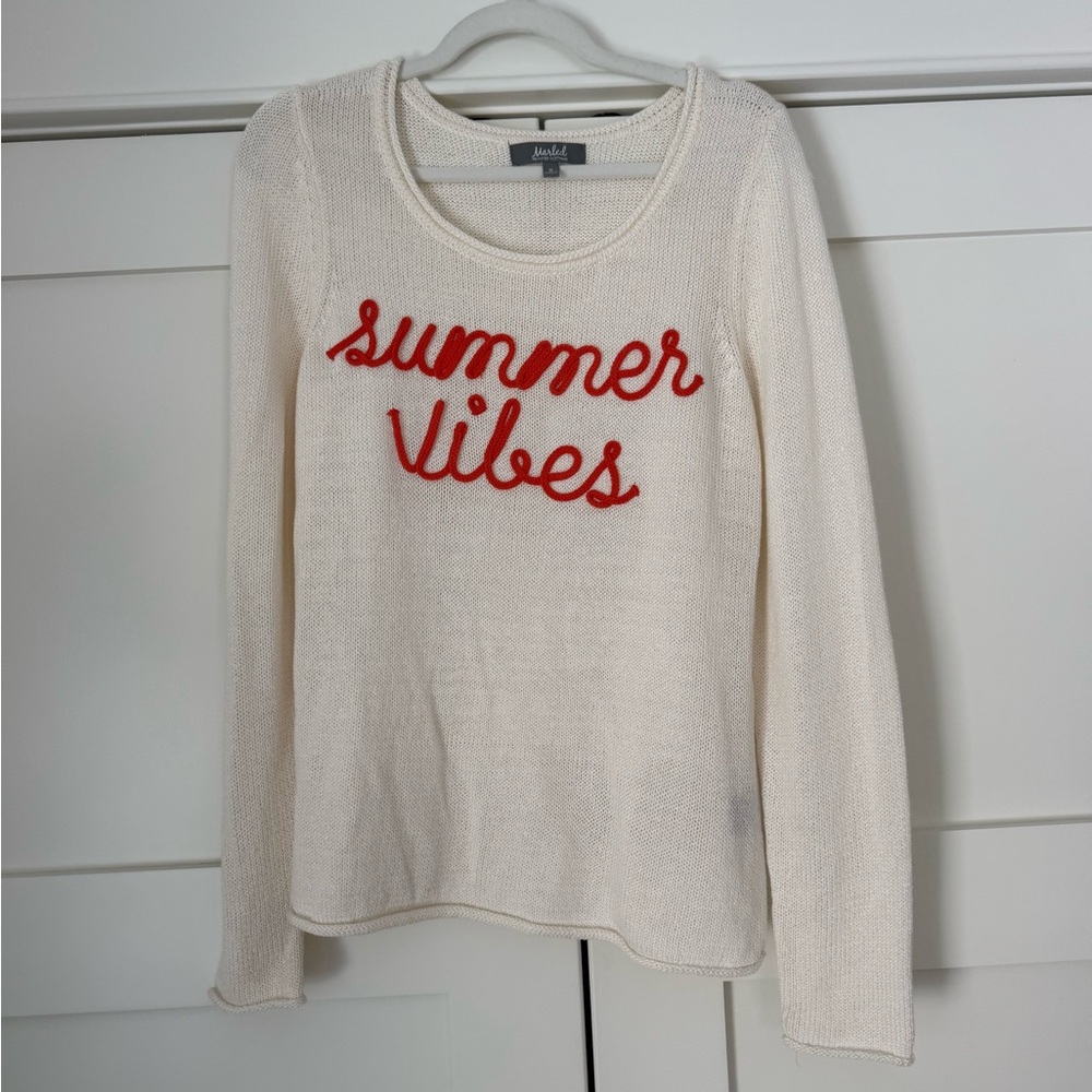 Marled Cream Knit Top with Red RAISED "Summer Vibes" Script